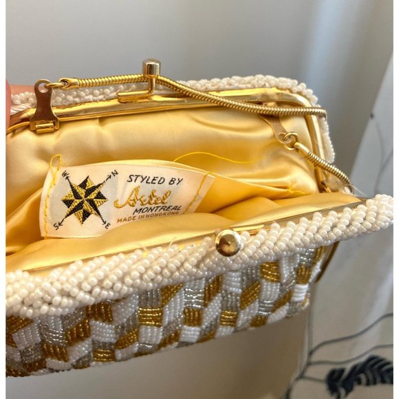 Vintage White, Gold and Silver Small Beaded Evening Bag - Picture 2 of 5